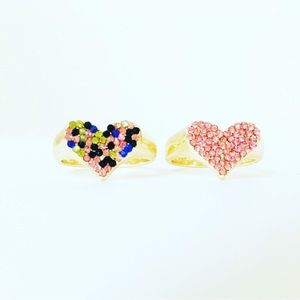Heart Ring/ Rainbow Heart Ring/ Pink Ring/ Gold